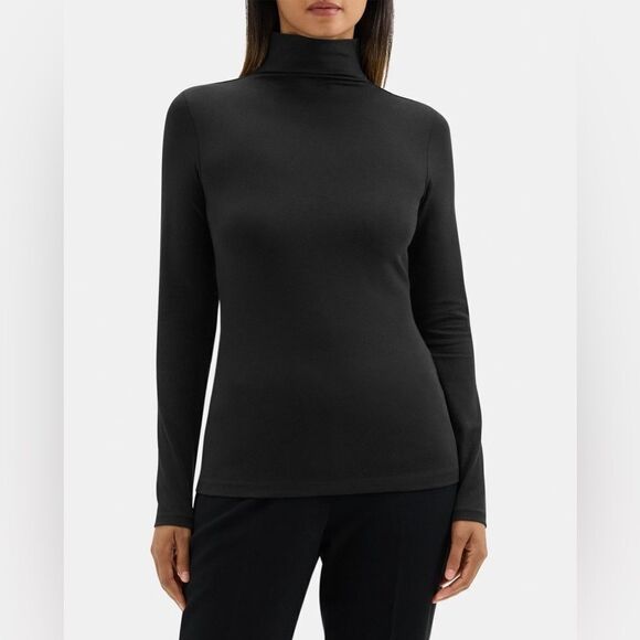 Theory NWT Long-Sleeve Turtleneck Tee in Pima Cotton Jersey Black Size Medium - Picture 1 of 3